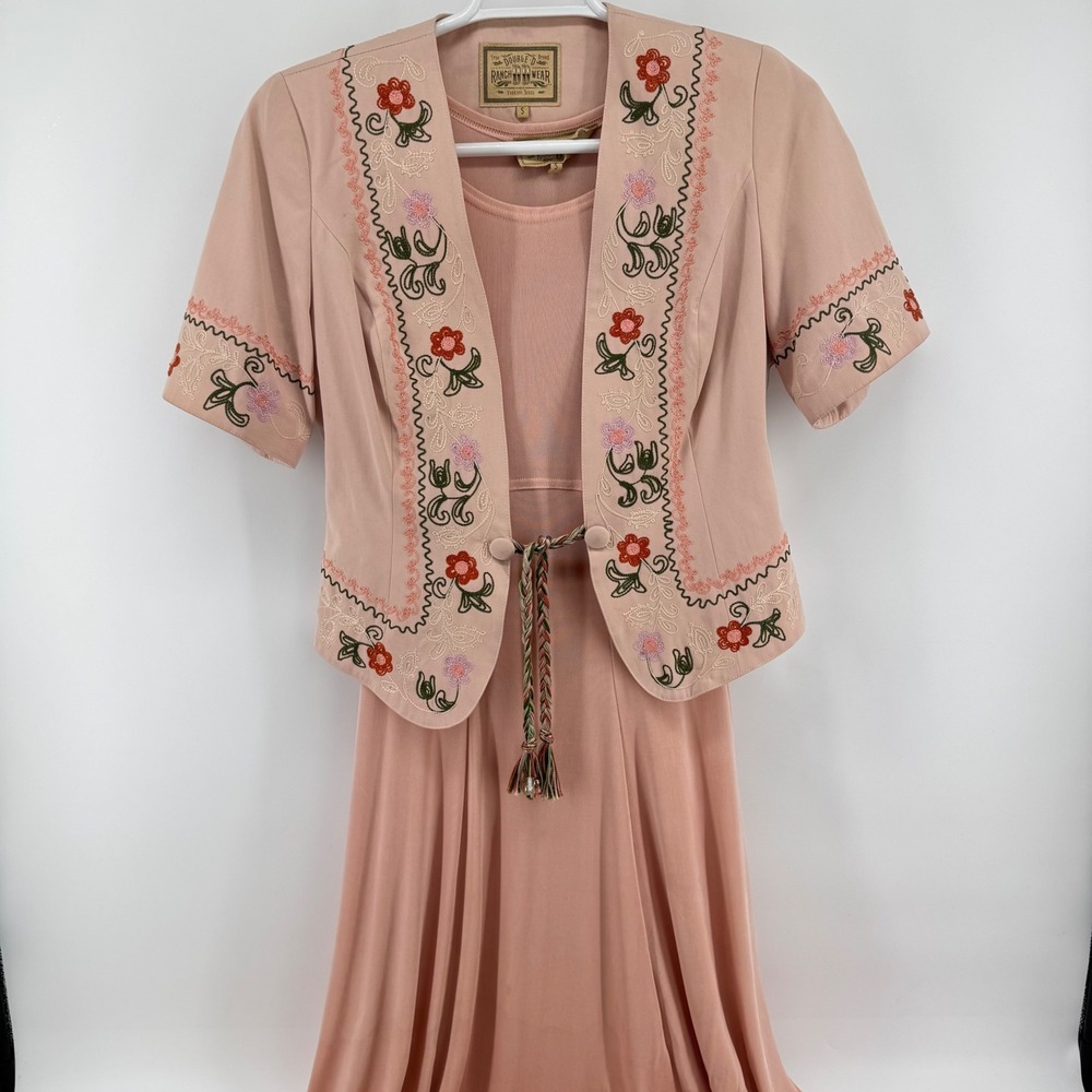 Double D Ranchwear Vintage Jacket Dress Set Women Small Pink Embroidered Western